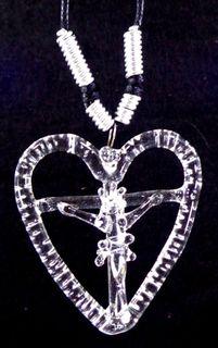 GLASS CRUCIFIX OPEN HEART PENDANT (Clear)- Jesus Christ on the Cross Fashionable & Unique Religious Catholic Necklace Jewelry for Men & Women