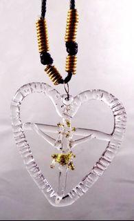 GLASS CRUCIFIX OPEN HEART PENDANT (Clear with Gold Leafing)- Jesus Christ on the Cross Fashionable & Unique Religious Catholic Necklace Jewelry for Men & Women