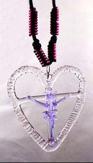 GLASS CRUCIFIX OPEN HEART PENDANT (Lavander)-Jesus Christ on the Cross Fashionable & Unique Religious Catholic Necklace Jewelry for Men & Women