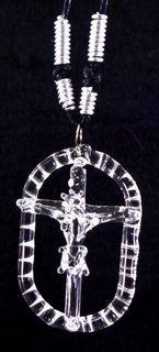 GLASS CRUCIFIX OVAL PENDANT (Clear)- Jesus Christ on the Cross Fashionable & Unique Religious Catholic Necklace Jewelry for Men & Women