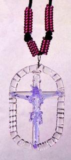 GLASS CRUCIFIX OVAL PENDANT (Lavander)- Jesus Christ on the Cross Fashionable & Unique Religious Catholic Necklace Jewelry for Men & Women