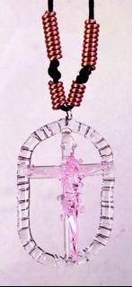 GLASS CRUCIFIX OVAL PENDANT (Pink)- Jesus Christ on the Cross Fashionable & Unique Religious Catholic Necklace Jewelry for Men & Women