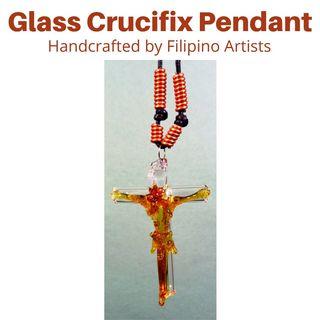 GLASS CRUCIFIX PENDANT (Amber)- Jesus Christ on the Cross Fashionable & Unique Religious Catholic Necklace Jewelry for Men & Women