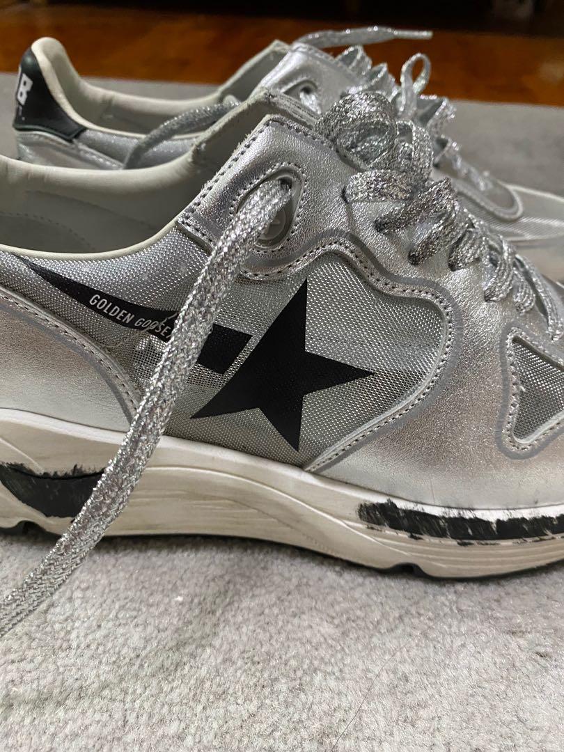 Golden Goose Deluxe Brand Silver Net Black Star Running Sole
