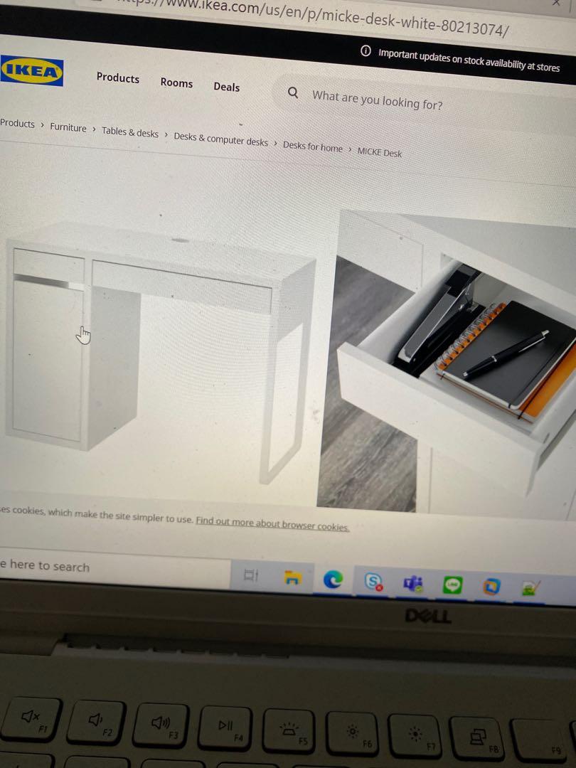 Ikea white table with drawers MICKE and chair, Furniture & Home Living