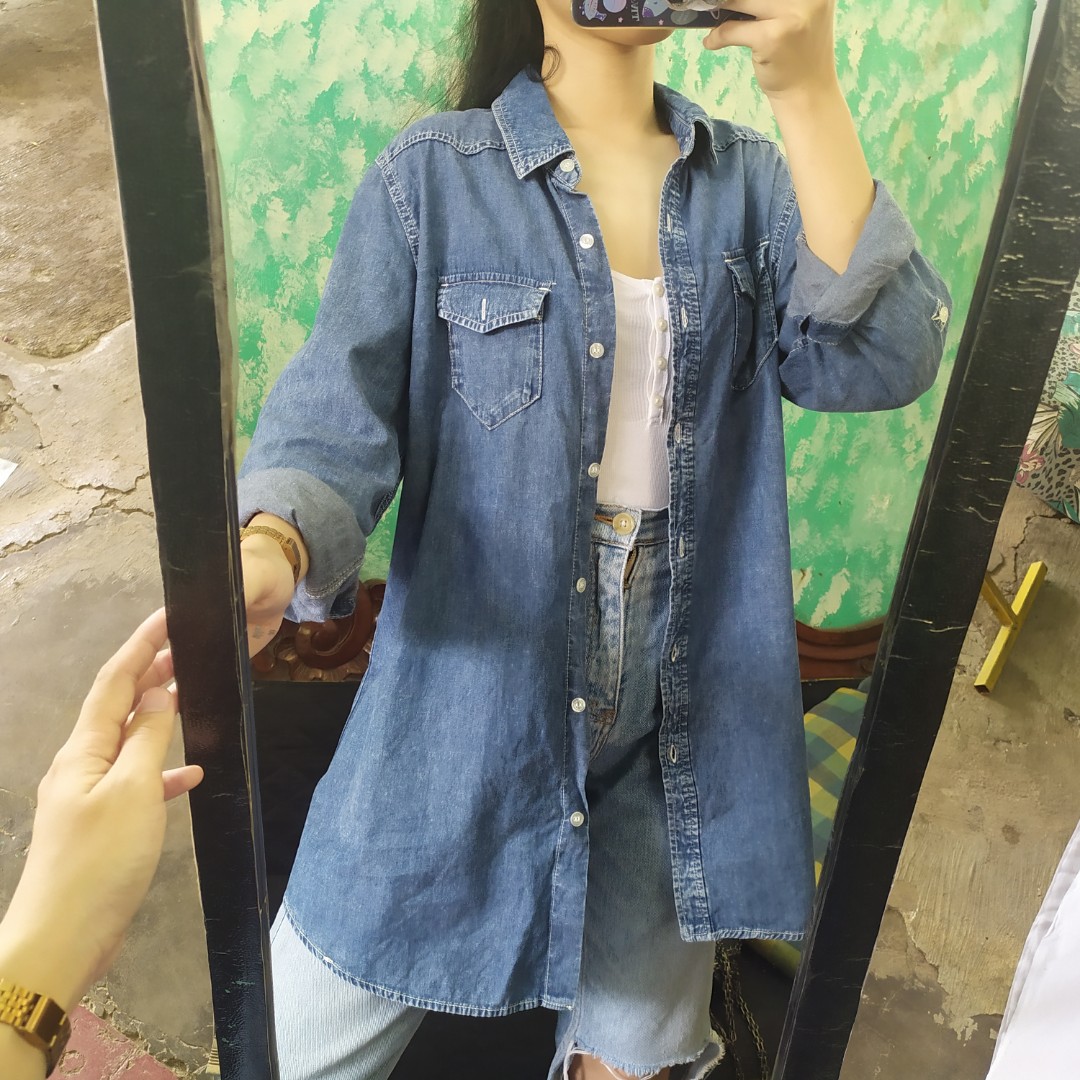 Kemeja Jeans Tunik Denim Oversize 