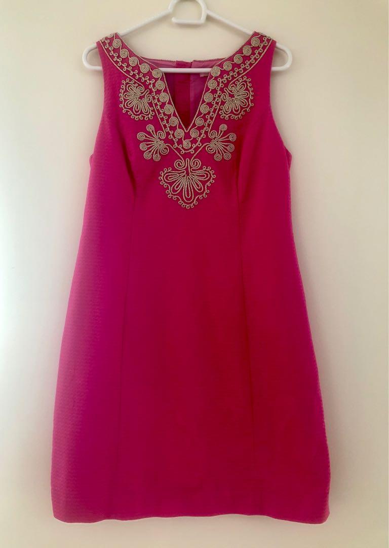 green emerald velvet dress Lilly Pulitzer Pink and Gold “Kade Pink Tropics” Dress NWT- Size 4 main image 1