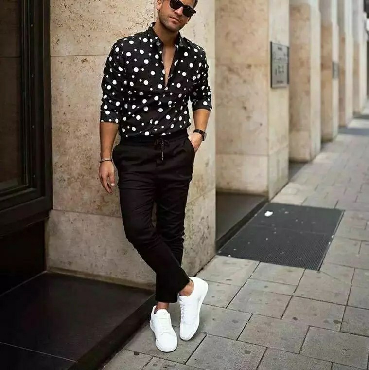New Fashion Men s Polka Dot Shirt Button Down Men s Fashion Tops