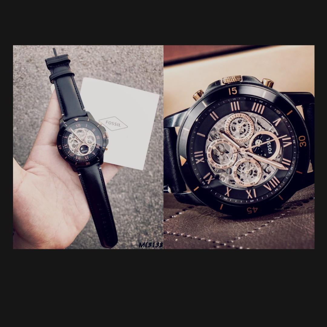 Original Fossil ME3138 Grant Sport Automatic Black Leather Watch