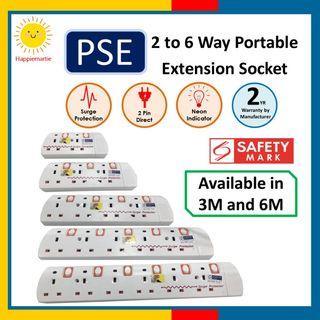 PSE 2/3/4/5/6 Way Extension Socket (3M/6M cord) 2 Pin Direct/2 Year Warranty