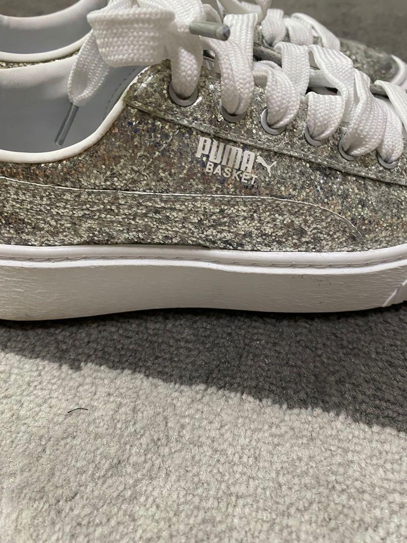 Puma Women s Basket Glitter Lace Up Platform Sneakers