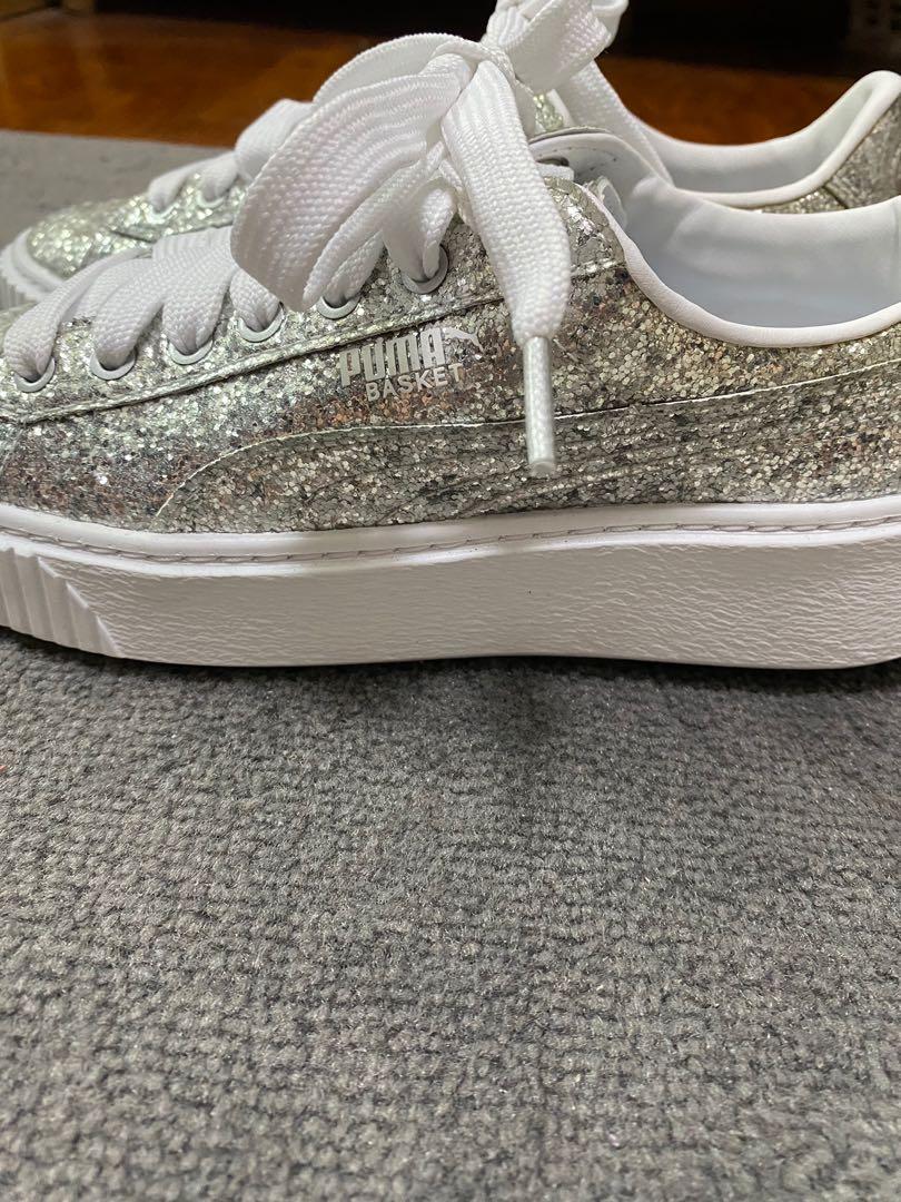 Puma Women s Basket Glitter Lace Up Platform Sneakers Women s