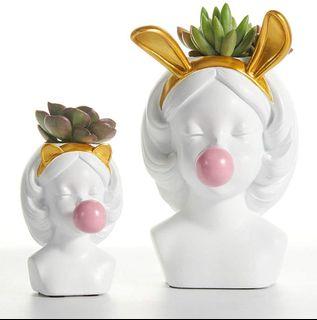 Succulent Plant Planter Pot Vase Decor Ceramic Cute Girl Bubblegum Rabbit Ears