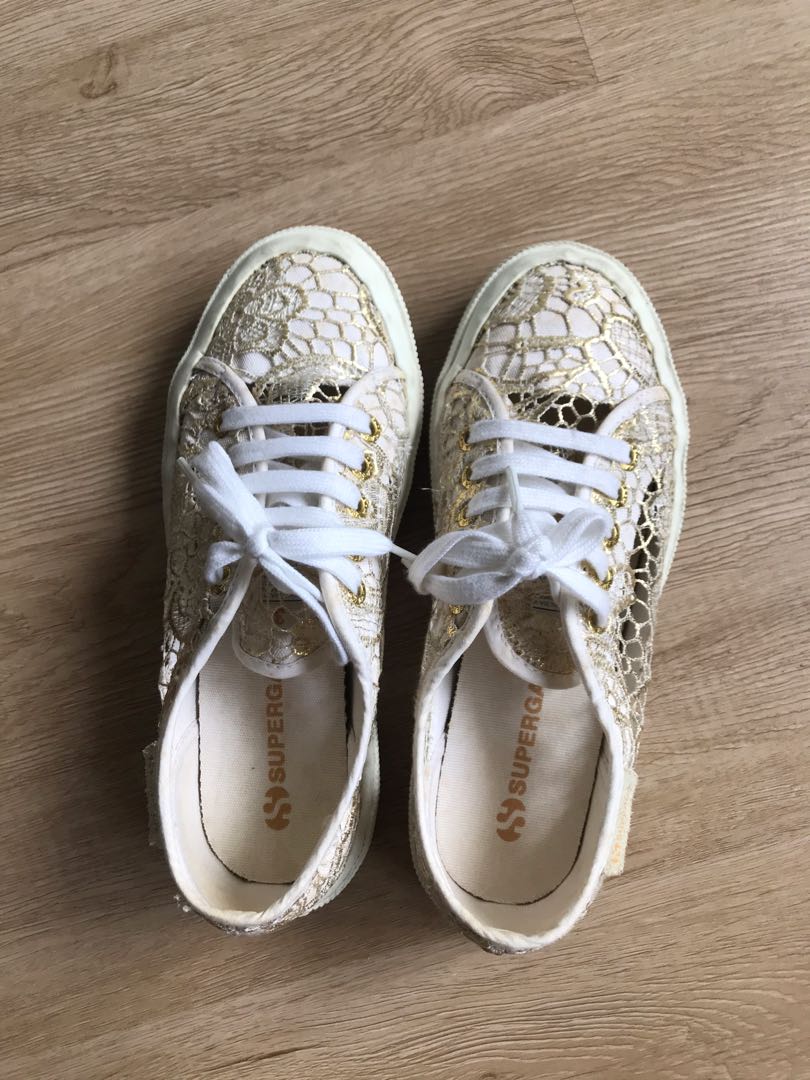 Superga gold lace macrame Women s Fashion Footwear Sneakers on