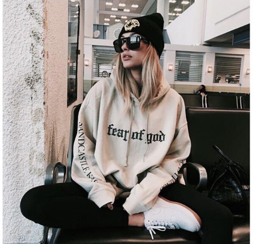 Women's beige Fear of God hoodie, Women's Fashion, Tops, Longsleeves on  Carousell