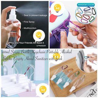60ml Spray Bottle Keychain Portable Alcohol Bottles Empty Hand Sanitizer with hook