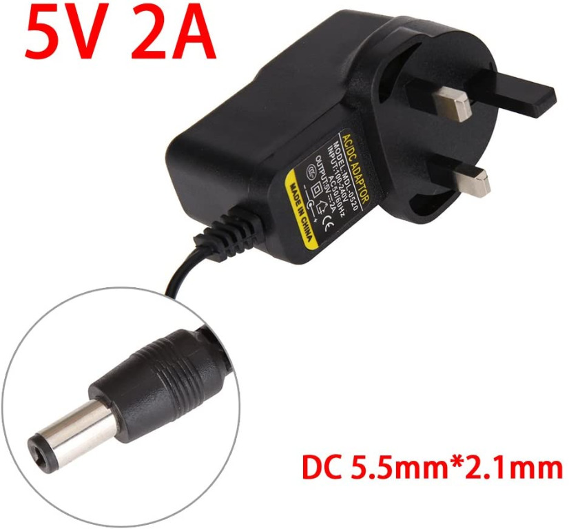 Security-01 AC to DC 5V 2A Power Supply Adapter, Plug 3.5mm x 1.35mm, with  5.5mm x 2.1mm Connector, UL Listed FCC