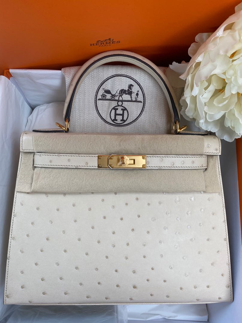 Hermes Kelly Sellier 28 Bag Parchemin Ostrich w/ Ostrich Classic