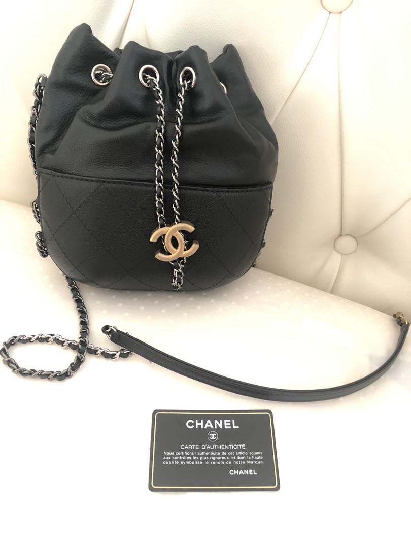CHANEL Calfskin Quilted Small Gabrielle Bucket Black 1314780