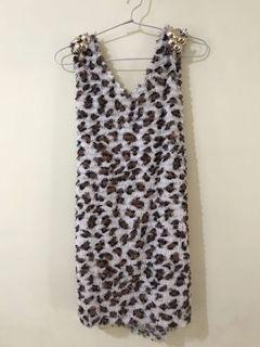 #06 Mini Dress macan leopard bulu-bulu lucu
