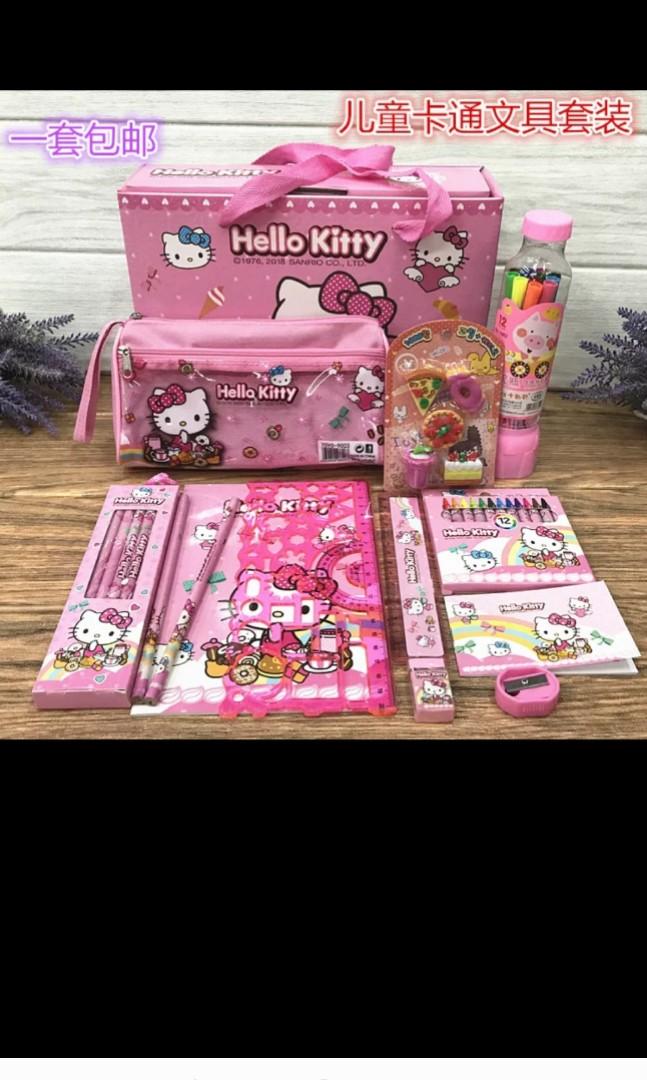 HELLO KITTY & MICKY MOUSE KIDS SCHOOL STATIONARY SET WITH WHITE BOARD & MARKER 
