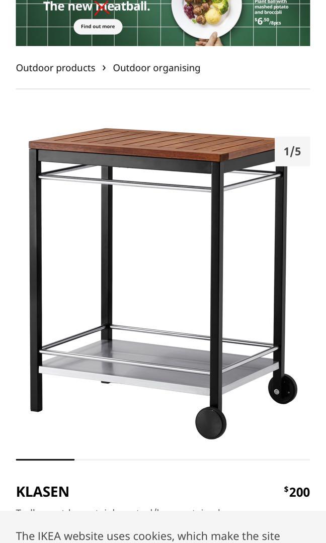 Ikea Klasen Trolley Solid Acacia Top Stainless Steel Furniture