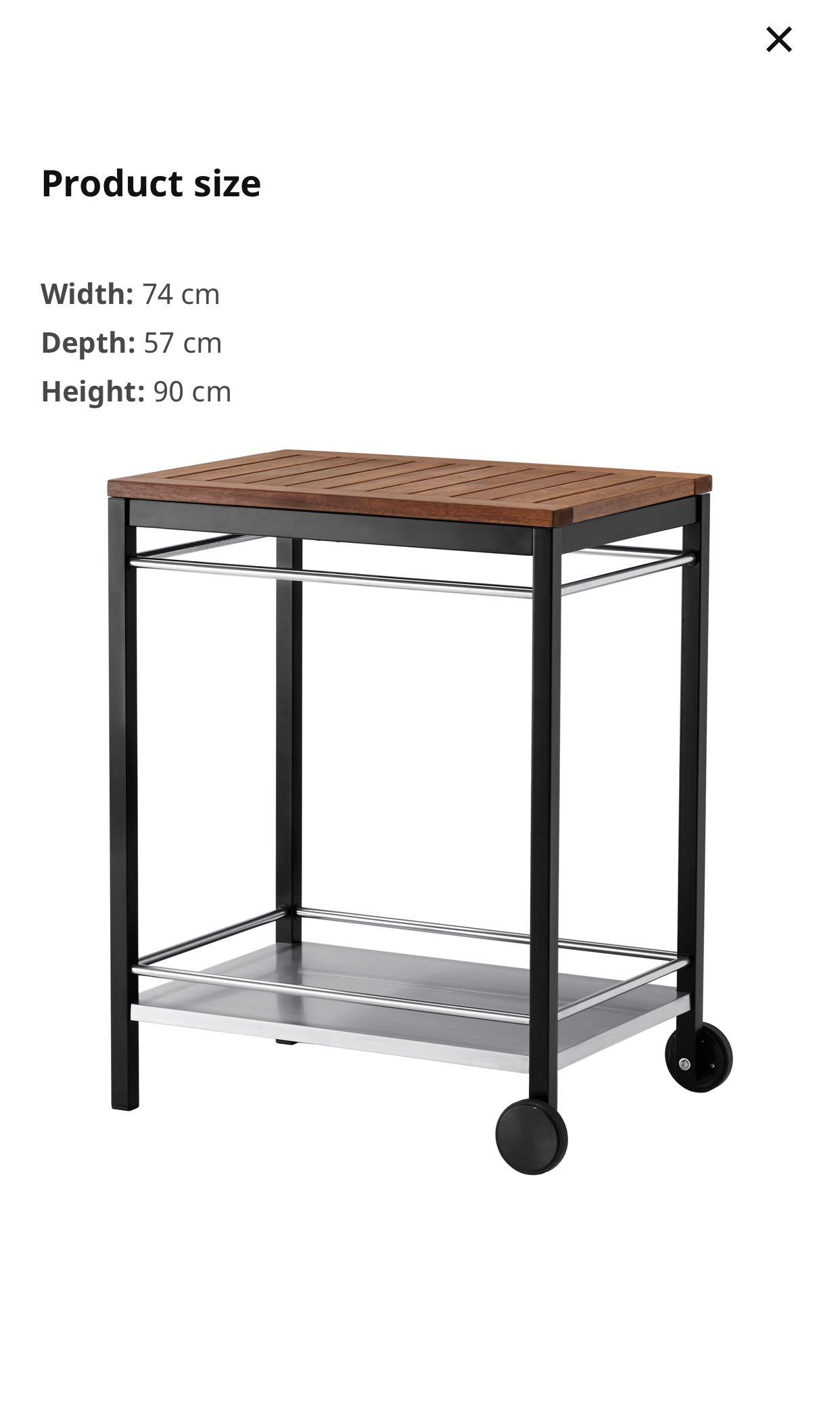 Ikea Klasen Trolley Solid Acacia Top, Stainless Steel, Furniture & Home