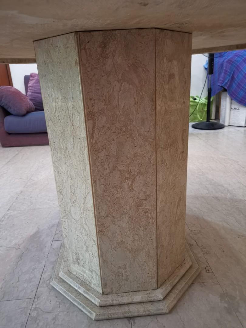 Marble Dining Table (Category: Tables & Sets) located in Singapore. Submitted by badbatzkoh (Listing ID 1042575311, Image 3). Description: Pre-loved genuine marble table previously bought at $2,400, now selling at below half price! It's well maintained and in pristine condition, protected by a custom-made glass top that costs more than $300, which we'll throw in free of charge! Diameter 137cm as shown on the 3rd picture, can sit 8 pax comfortably