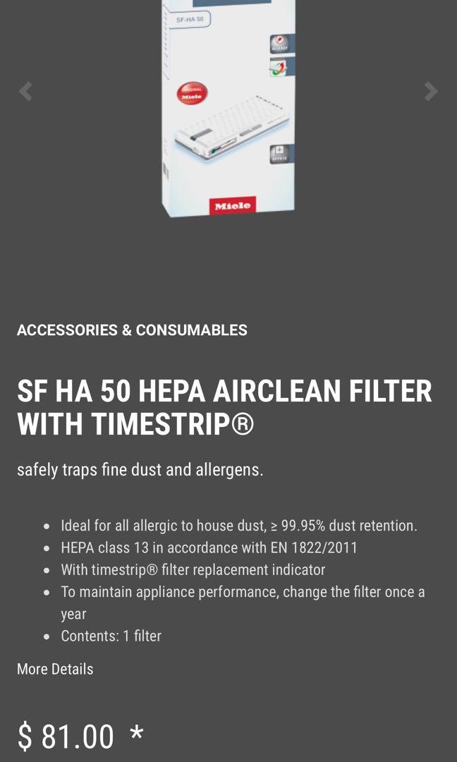 Miele HEPA AirClean 50 (SF-HA 50), TV & Home Appliances, Vacuum Cleaner ...