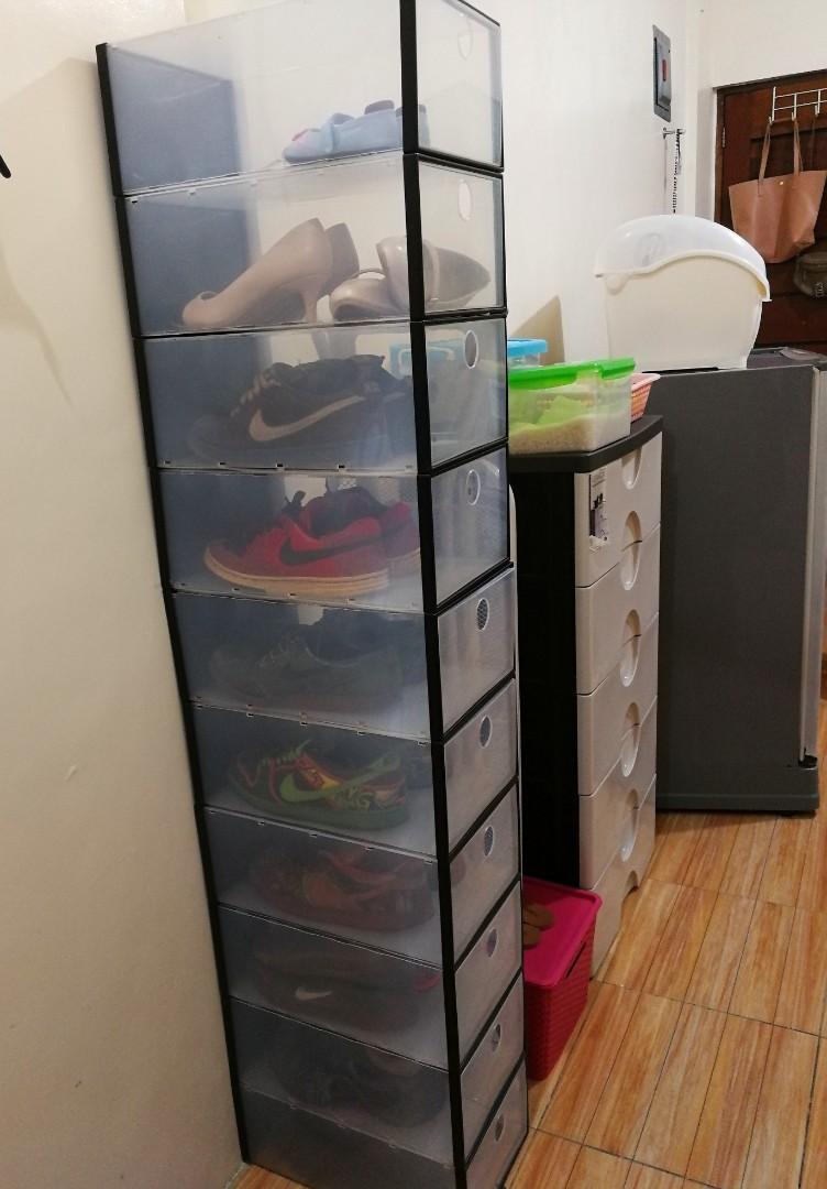 clear shoe box drawers on 10pcs Clear Collapsible Shoe Box Large Furniture Home Living Home Improvement Organization Storage Boxes Baskets On Carousell