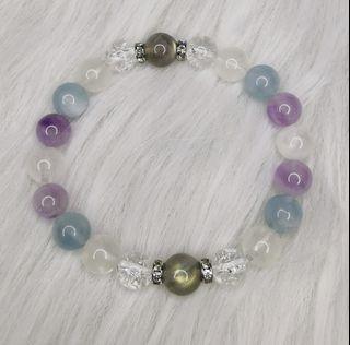Gemstone Crystal Bracelet (Aquamarine, Moonstone, Lavender Amethyst, Labradorite, Cracked Quartz)