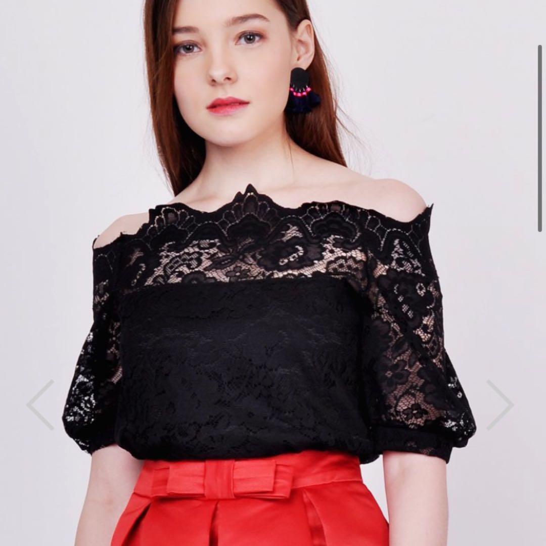 black lace off the shoulder top