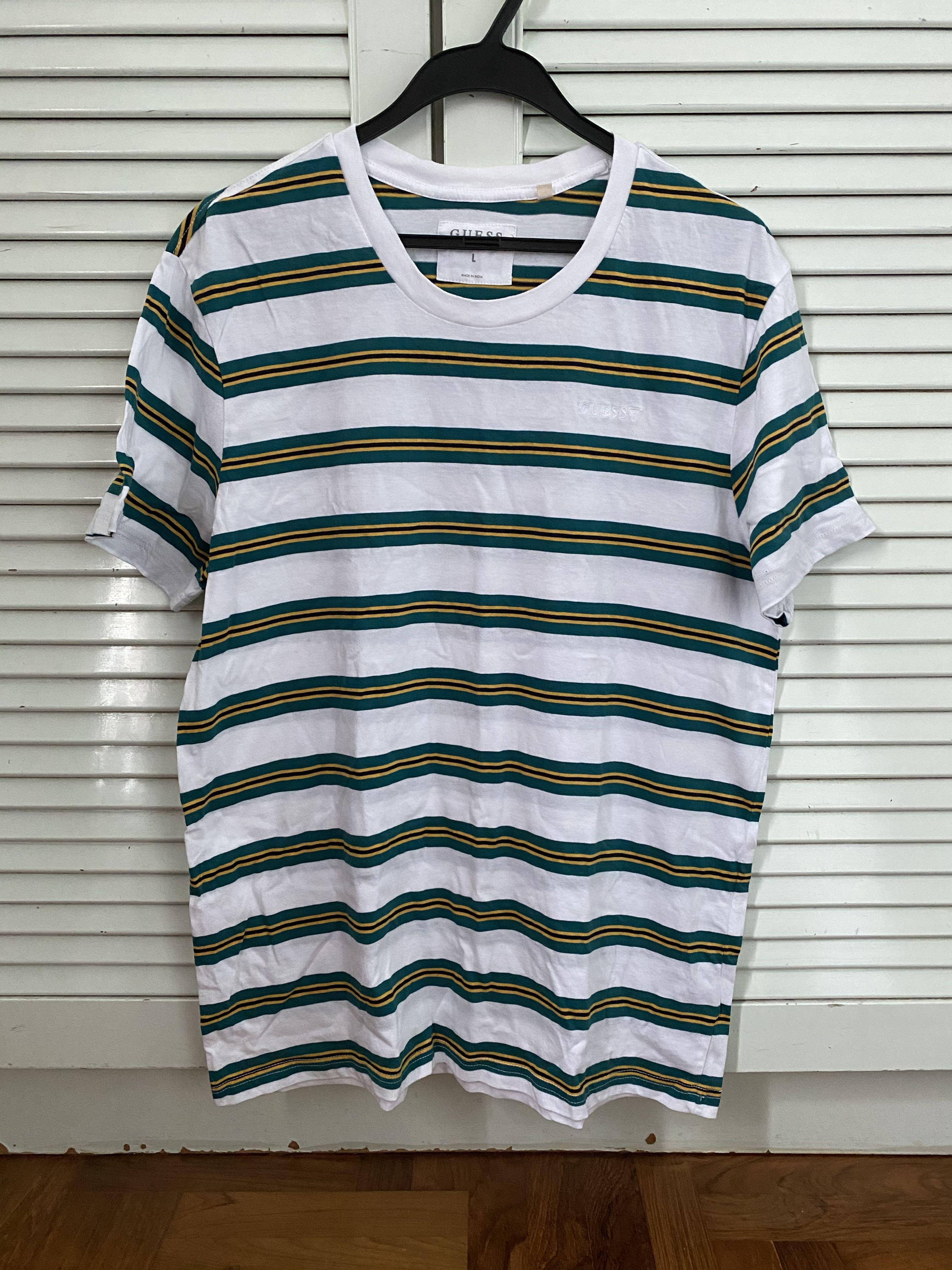Green and white striped guess shirt deals