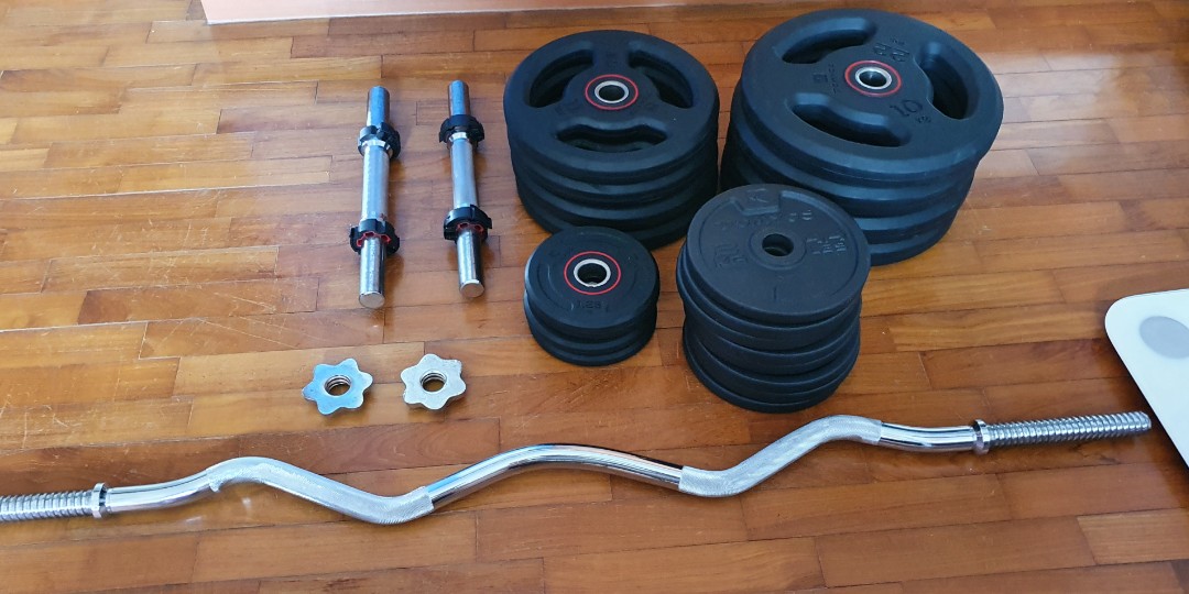 Decathlon Weights 81 Kg Barbell Training Bar Set Sports Weights Gym Equipment On Carousell