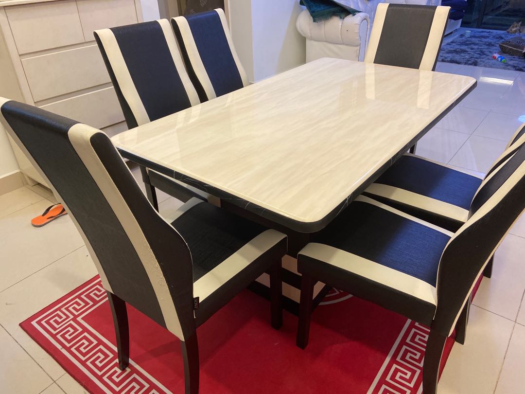 Dining Table Marble Set 6 Seater Murah ‼️, Furniture & Home Living