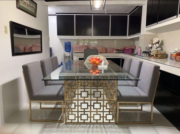 Dining Table Metal With Ordinary Glass Top 1 2 Thickness Original Price Php 58 000 00 Sale Items Dining Table Only Chairs Not Included Furniture Home Living Furniture Tables Sets On Carousell