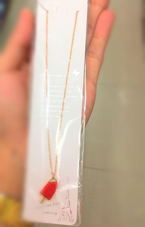 Gold Necklace With Red Ice Cream Pendant Women S Fashion Jewelry Necklaces On Carousell