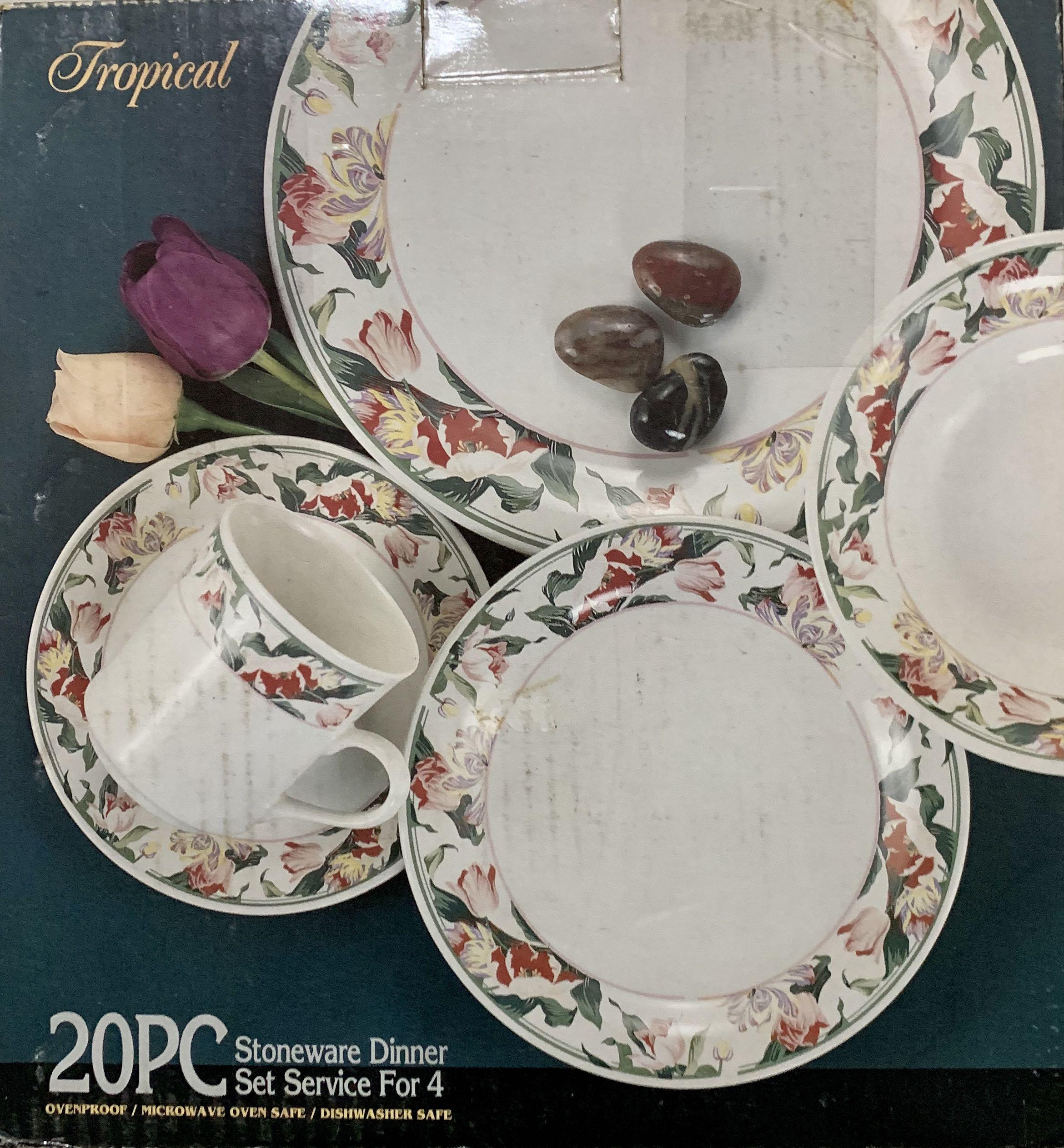Dinner Set Lynns 20pc Stoneware Tropical Design