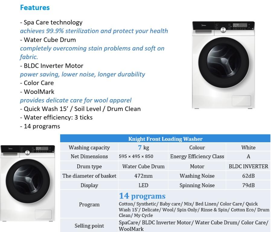 MIDEA 7/8/9KG FRONT LOAD WASHING MACHINE [MF768W/MFK768W/MFK868W/MF928W