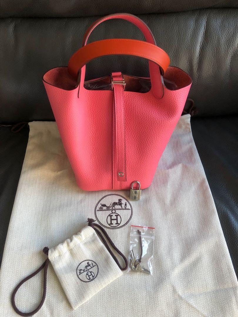 Hermes Picotin Lock 18 Eclat Bag Rose Azalee / Terre Battue Tote