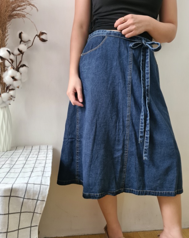 long denim wrap skirt