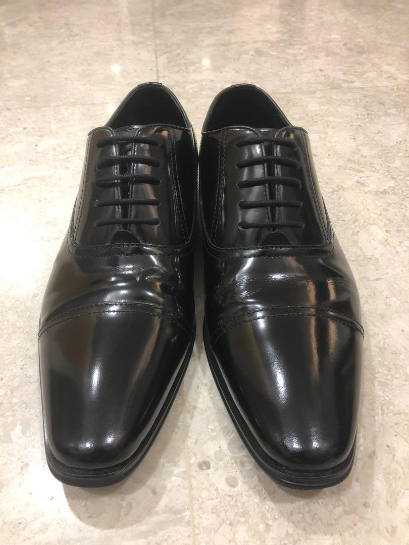 Versace Black Cap Toe Oxfords, Men's 
