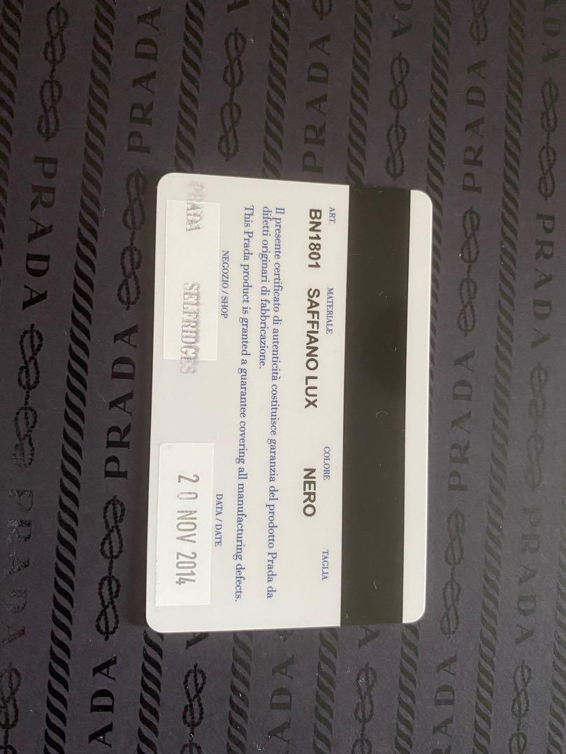 Prada BAG PURSE 1BF010 Saffiano Lux Nero Black Authenticity Card
