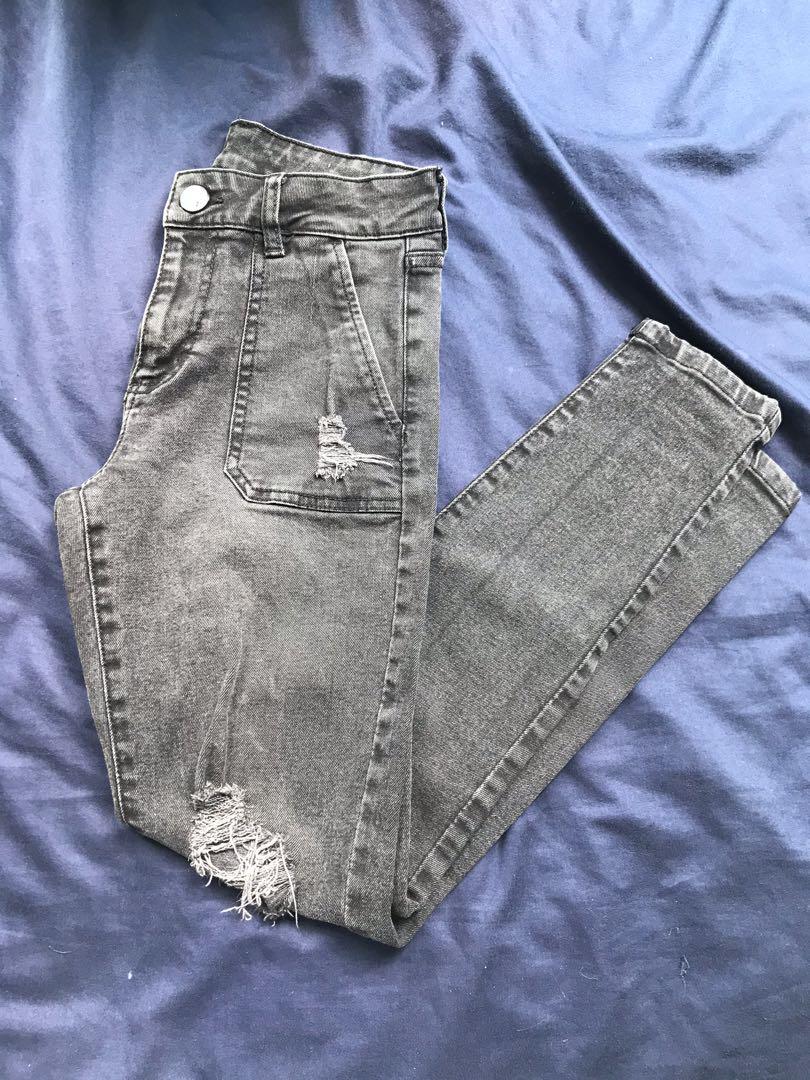 dark ripped skinny jeans