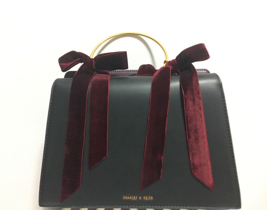 Charles and keith velvet store bow bag