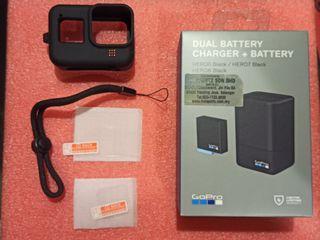 Gopro Hero 8 7 6 5 Dual charger and Battery free Screen protector and Sleeve Landyard