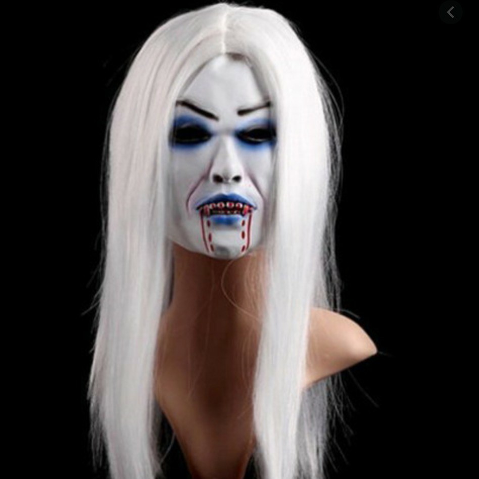 Halloween White Zombie Ghost Face Mask Costume female ghost white hair wig mask Babies Kids Baby Nursery Kids Furniture Other Kids Furniture on Carousell