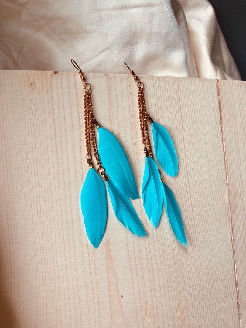 Light blue feather sales earrings