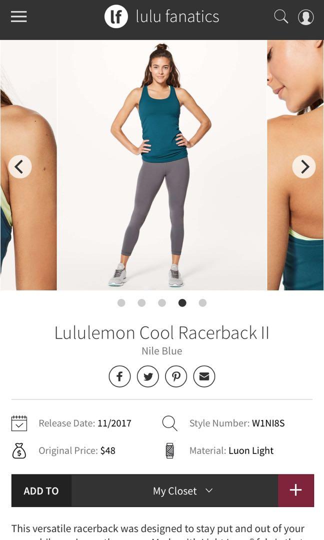 Lululemon Cool Racerback II in Nile Blue/Aeon (purple)/Nocturnal Teal Size  8, Men's Fashion, Activewear on Carousell