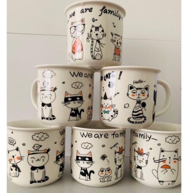 Ready Stock 350ml Cute Cats Image Ceramic Coffee Mug We Are Family If You Like Cats Kitchen Appliances On Carousell